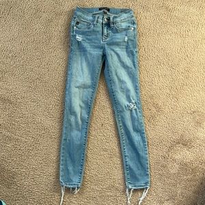 Size 1 Judy Blue Mid Rise Frayed Slight Distressed Denim